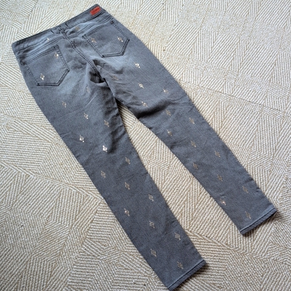 Sundance Dark Gray Gold Sequin Primrose Skinny Denim Stretch Midrise Jeans Sz 27 - Picture 7 of 9